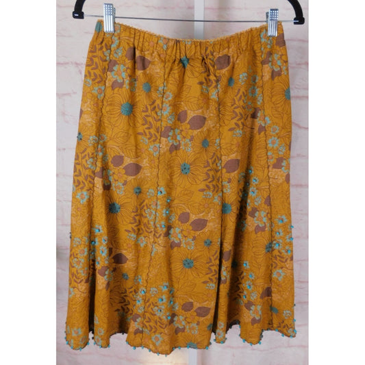 Susan Graver Floral Skirt Small Yellow Blue Boho