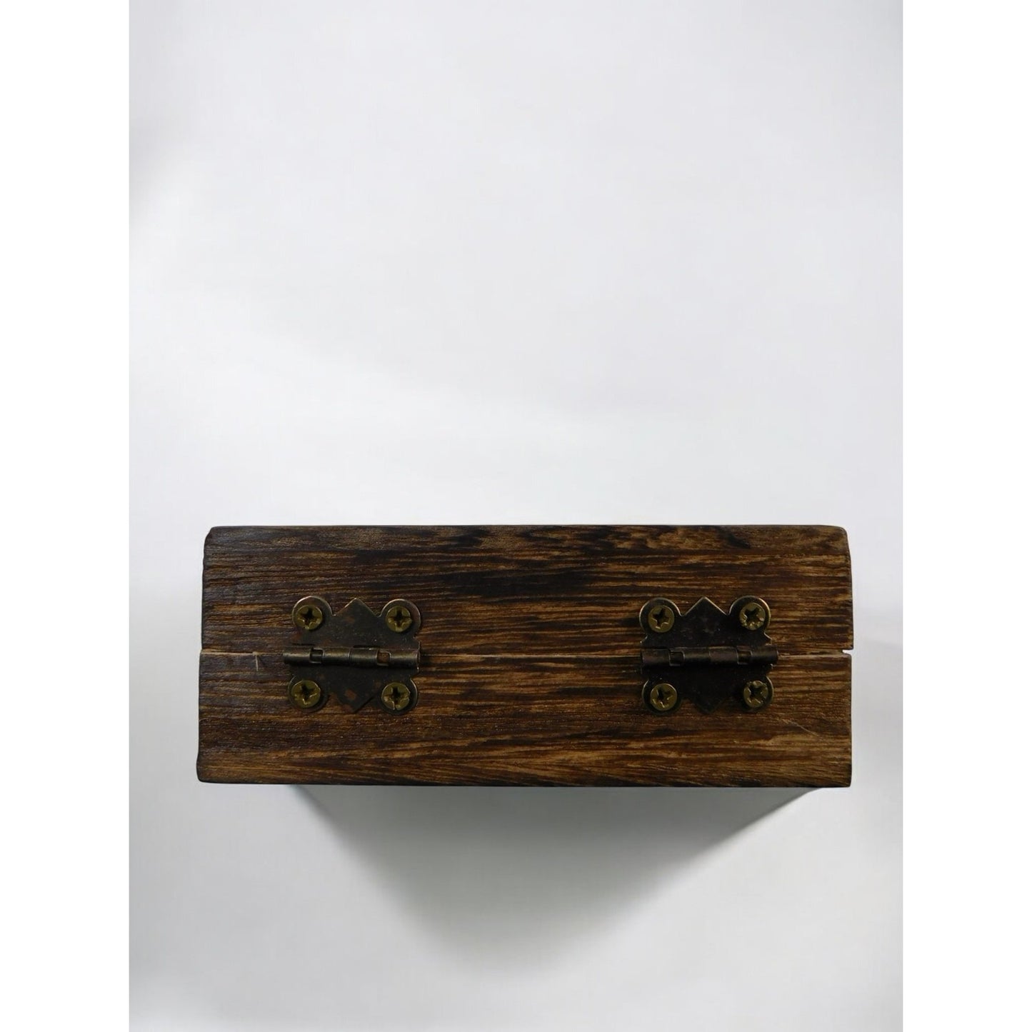 Rustic Wooden Trinket Jewelry Box Vikings Carved Lid Hinged Brass Latch Square