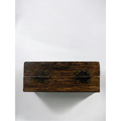 Rustic Wooden Trinket Jewelry Box Vikings Carved Lid Hinged Brass Latch Square