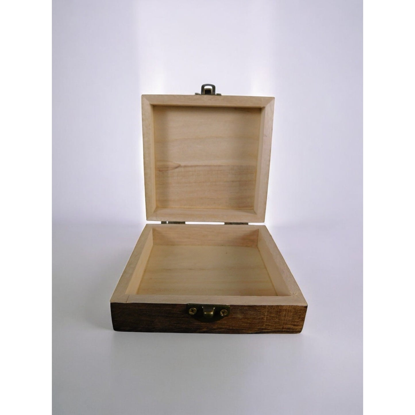 Rustic Wooden Trinket Jewelry Box Vikings Carved Lid Hinged Brass Latch Square