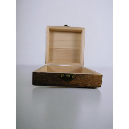 Rustic Wooden Trinket Jewelry Box Vikings Carved Lid Hinged Brass Latch Square