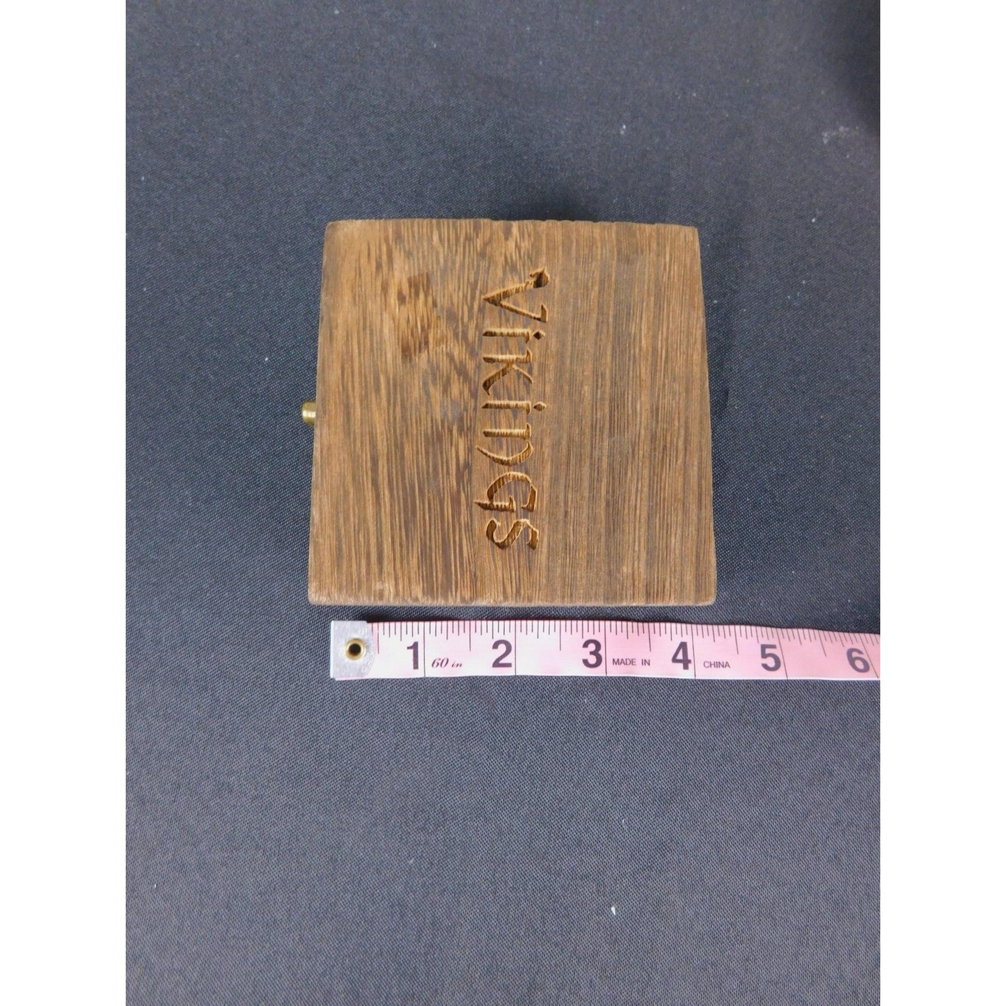 Rustic Wooden Trinket Jewelry Box Vikings Carved Lid Hinged Brass Latch Square