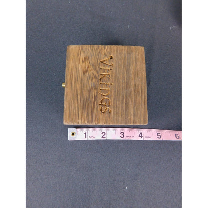 Rustic Wooden Trinket Jewelry Box Vikings Carved Lid Hinged Brass Latch Square