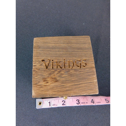 Rustic Wooden Trinket Jewelry Box Vikings Carved Lid Hinged Brass Latch Square