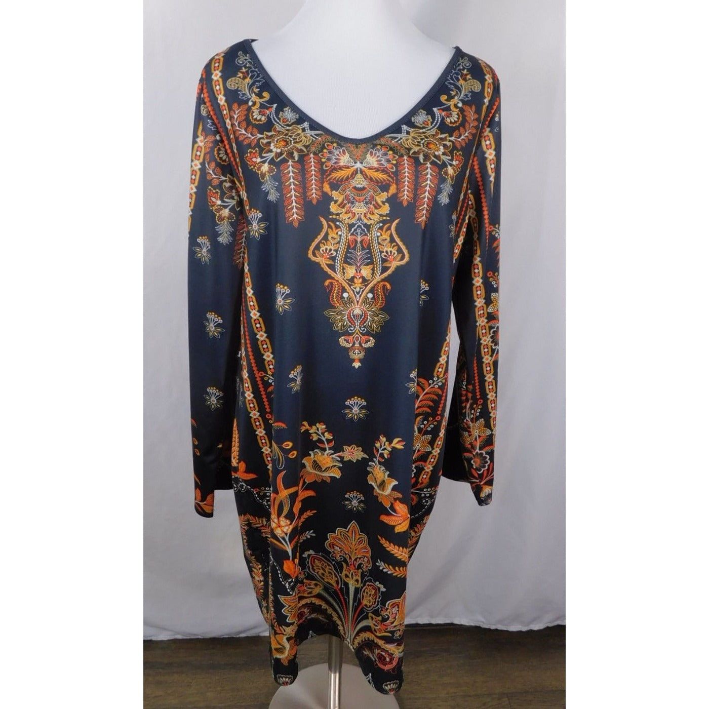 Baroque Boho Witch Paisley Print Long Sleeve Dress XL