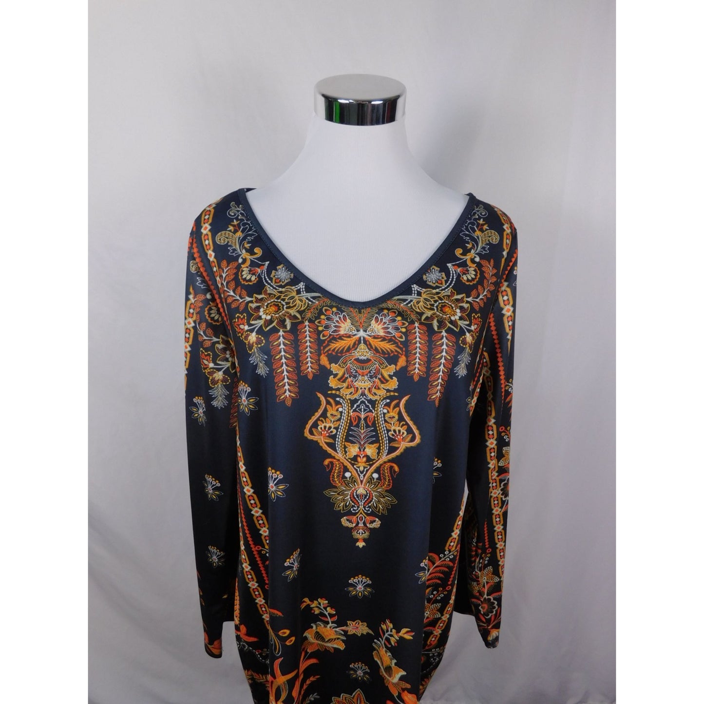 Baroque Boho Witch Paisley Print Long Sleeve Dress XL