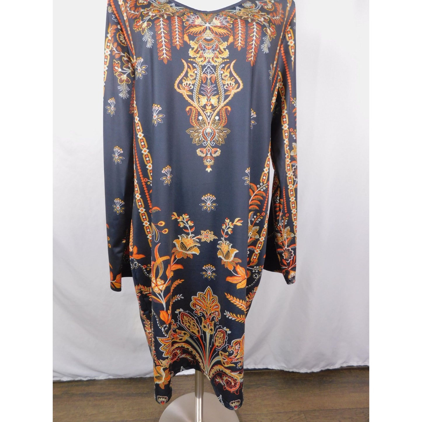 Baroque Boho Witch Paisley Print Long Sleeve Dress XL