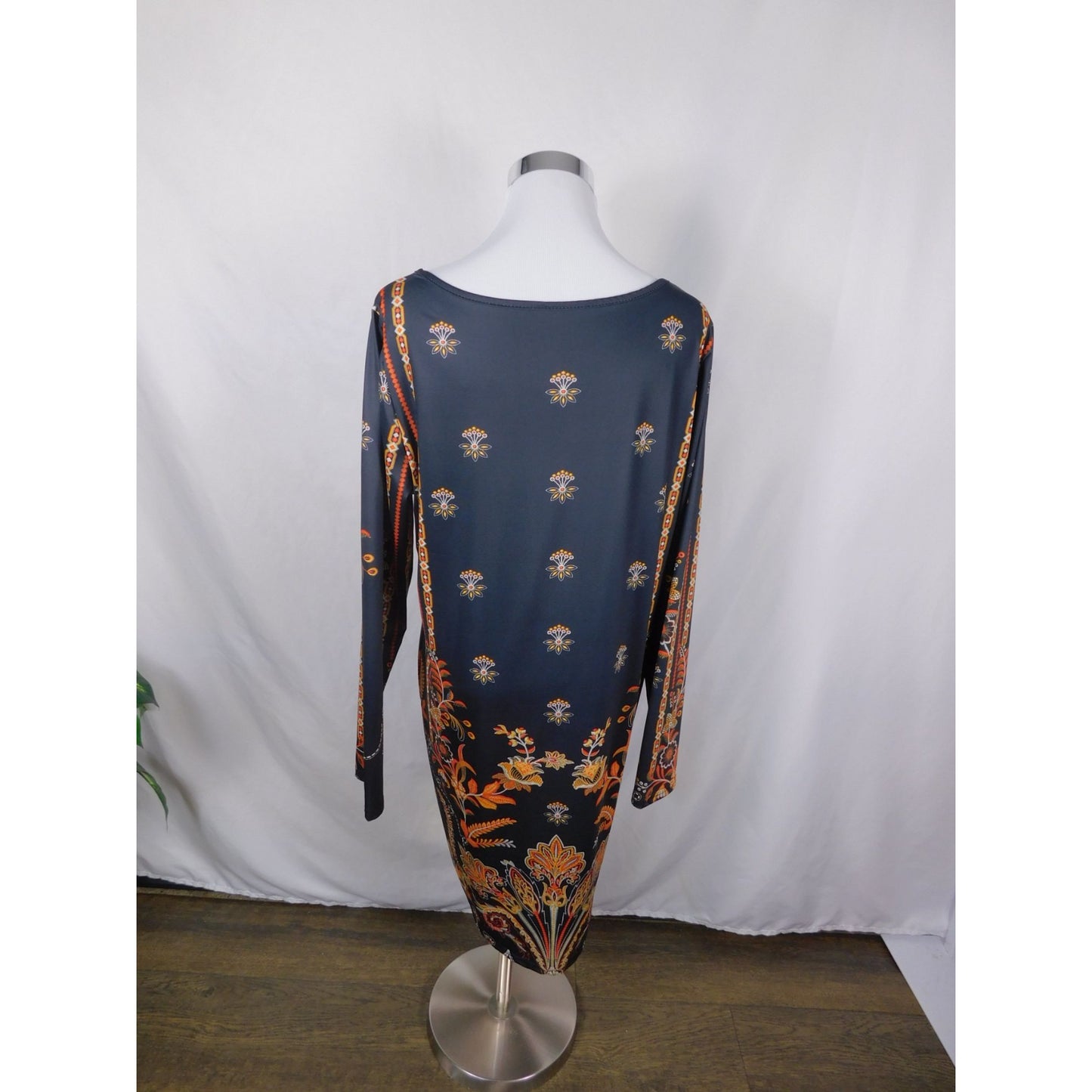 Baroque Boho Witch Paisley Print Long Sleeve Dress XL