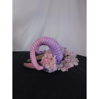 Ram Horns Floral Headband Purple Pink Glitter Witchy