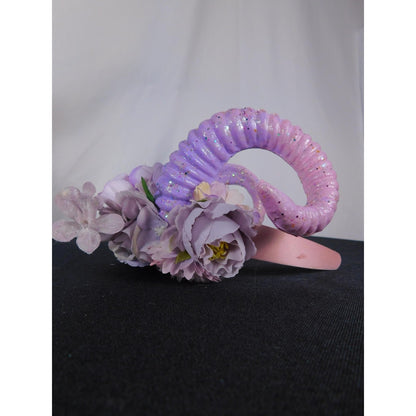 Ram Horns Floral Headband Purple Pink Glitter Witchy
