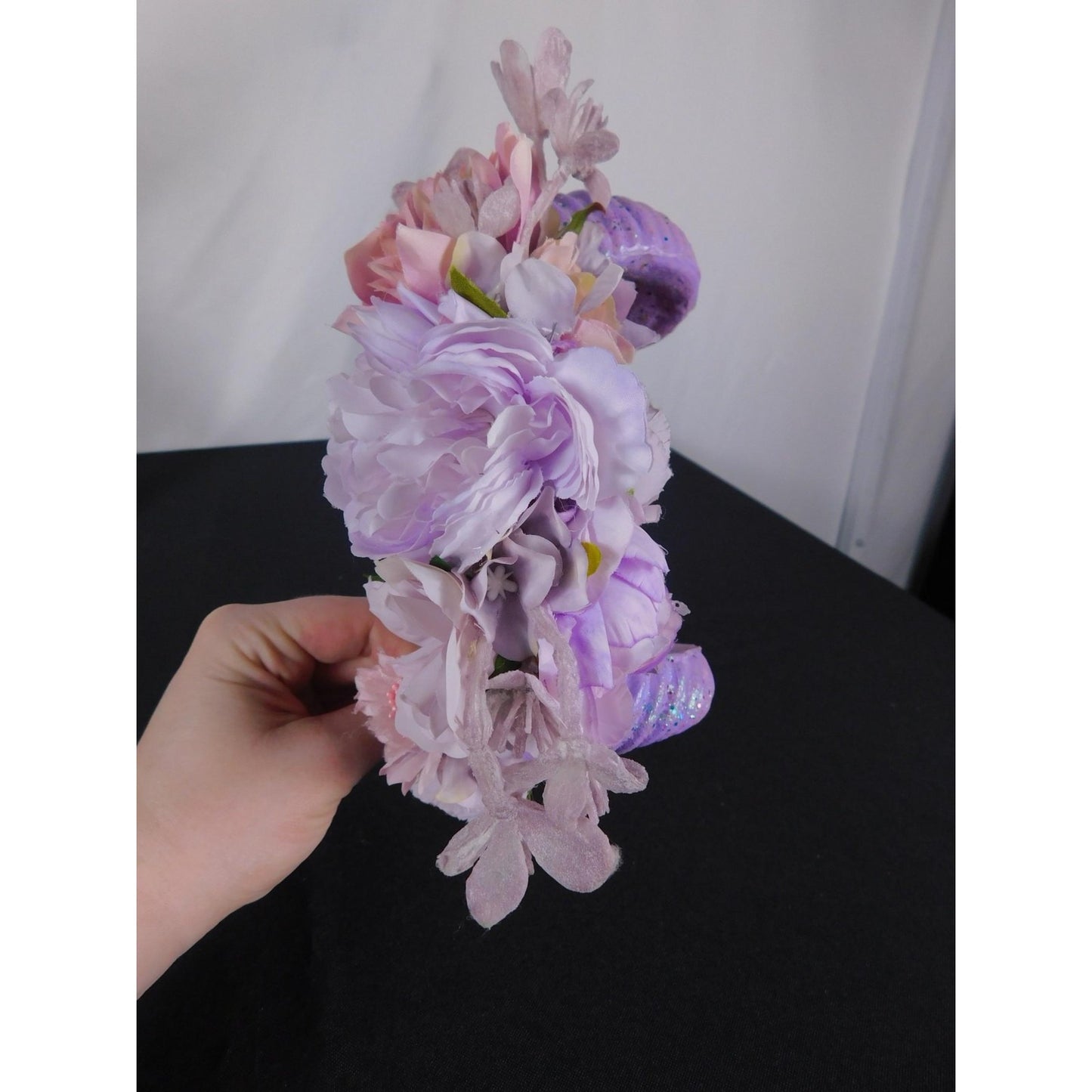 Ram Horns Floral Headband Purple Pink Glitter Witchy