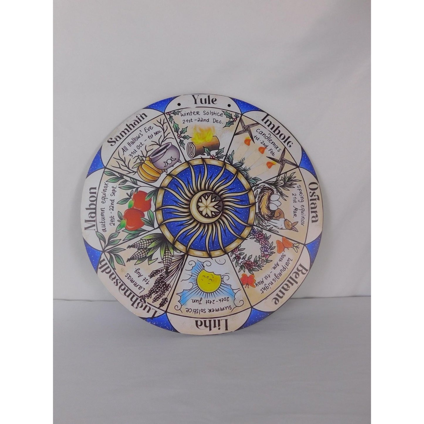 Wheel Of The Year Wicca Pagan Sabbat Wall Plaque Sun Moon Altar Decor Art