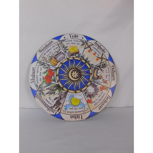 Wheel Of The Year Wicca Pagan Sabbat Wall Plaque Sun Moon Altar Decor Art