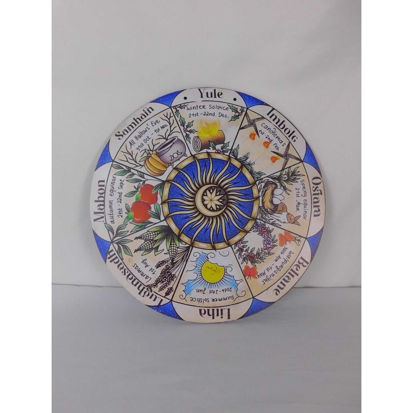 Wheel Of The Year Wicca Pagan Sabbat Wall Plaque Sun Moon Altar Decor Art