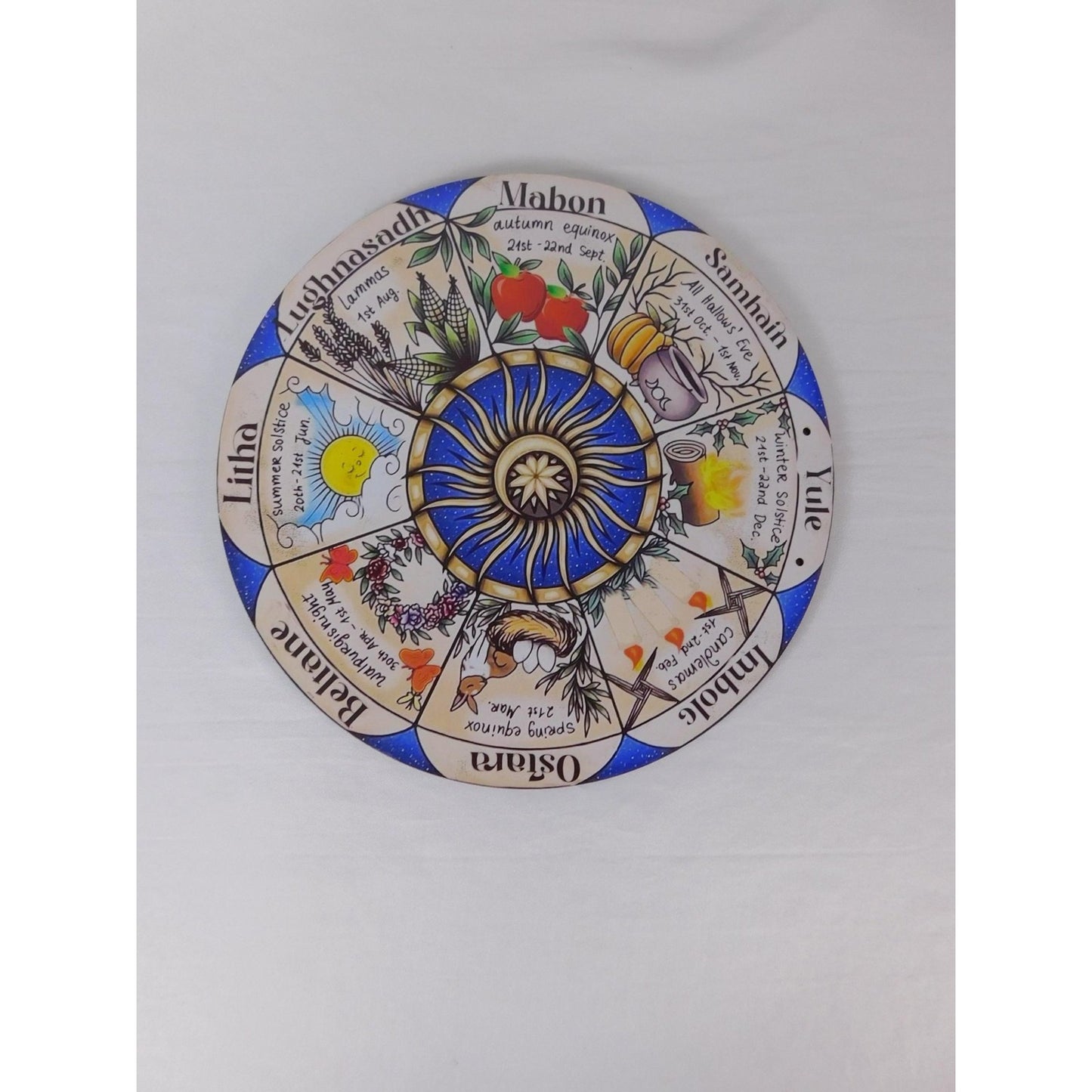 Wheel Of The Year Wicca Pagan Sabbat Wall Plaque Sun Moon Altar Decor Art