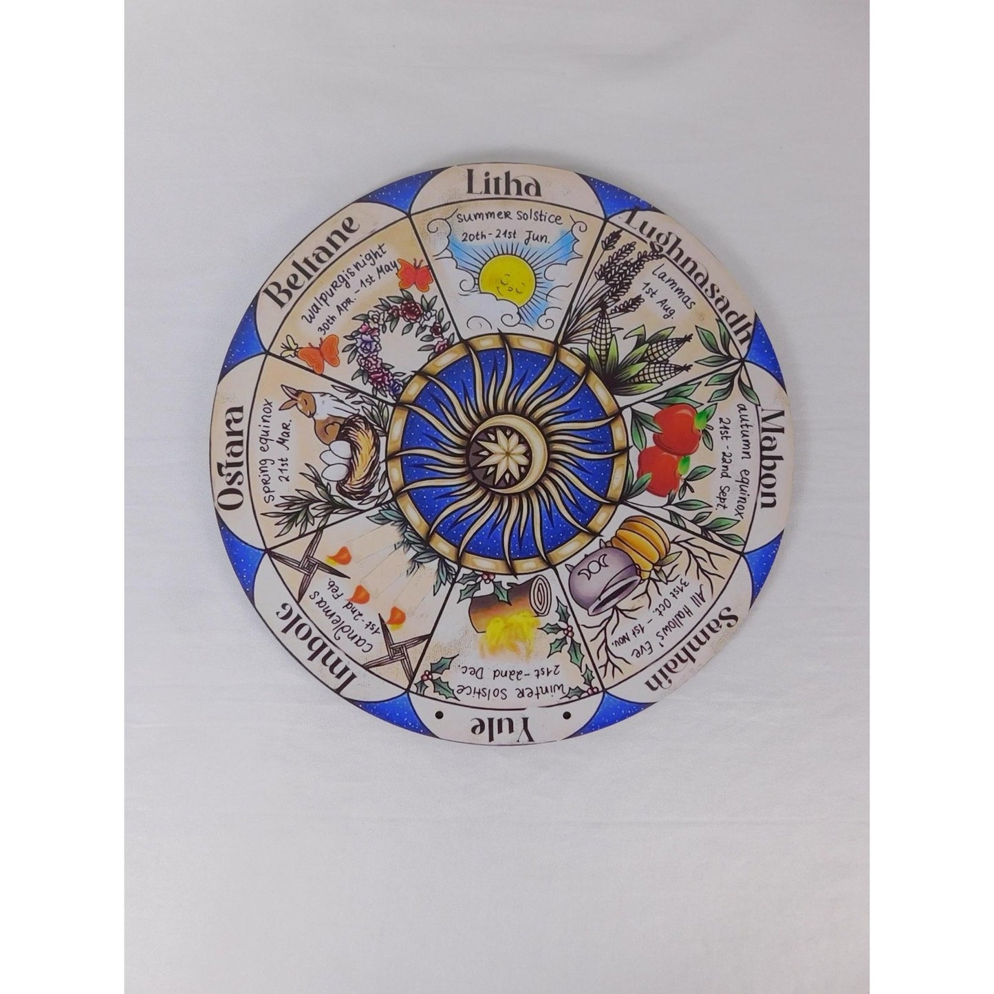 Wheel Of The Year Wicca Pagan Sabbat Wall Plaque Sun Moon Altar Decor Art