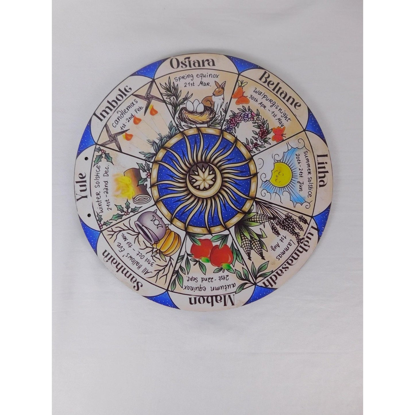 Wheel Of The Year Wicca Pagan Sabbat Wall Plaque Sun Moon Altar Decor Art