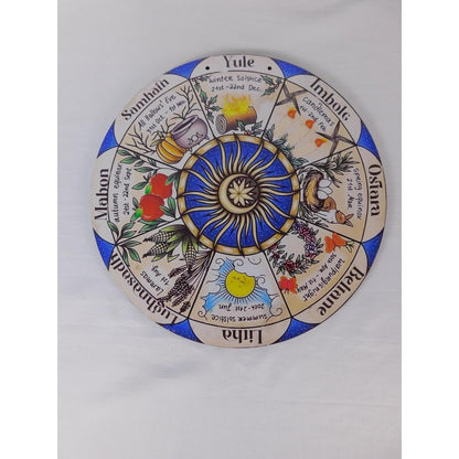 Wheel Of The Year Wicca Pagan Sabbat Wall Plaque Sun Moon Altar Decor Art