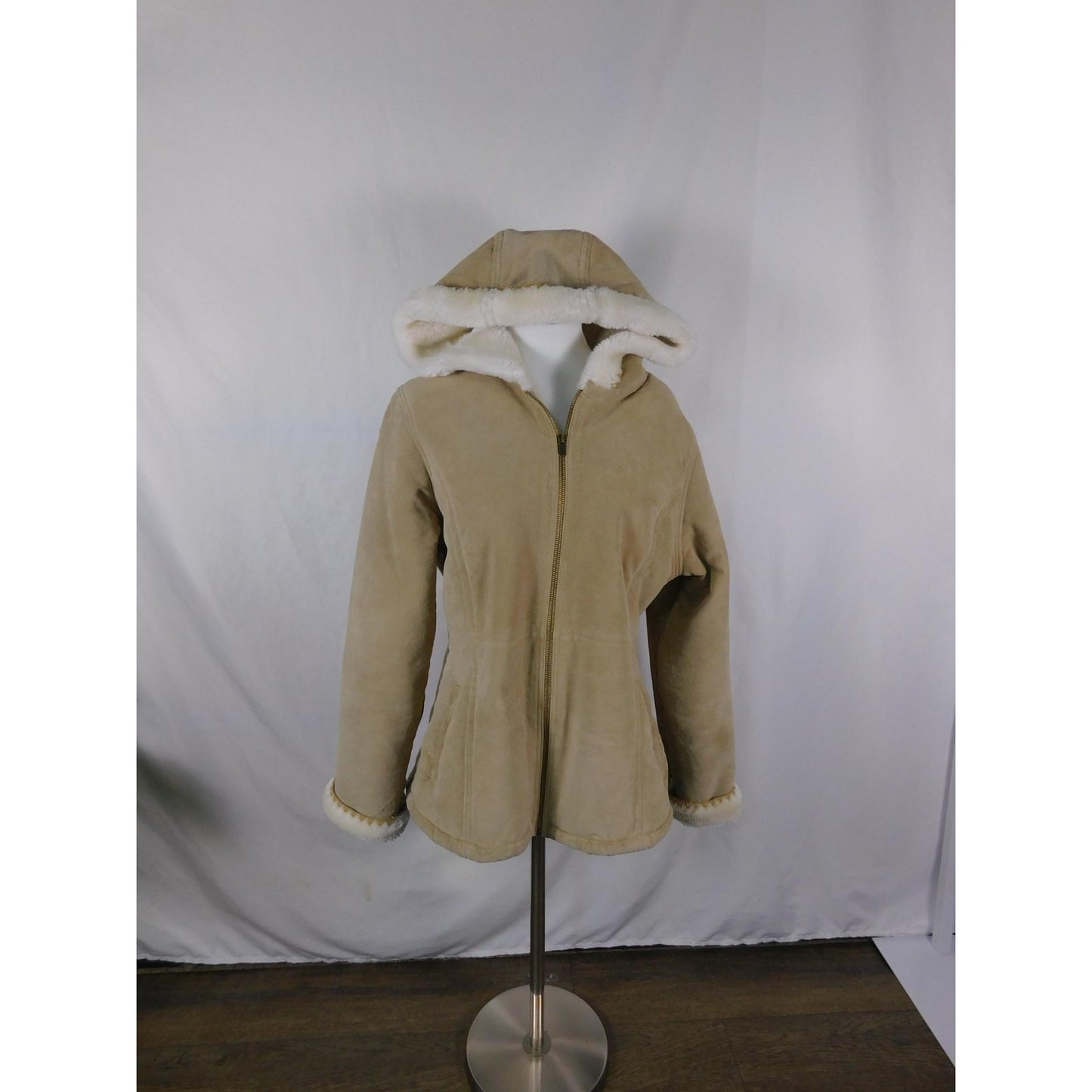 Croft & Barrow Tan Suede Hooded Jacket L Sherpa Lined
