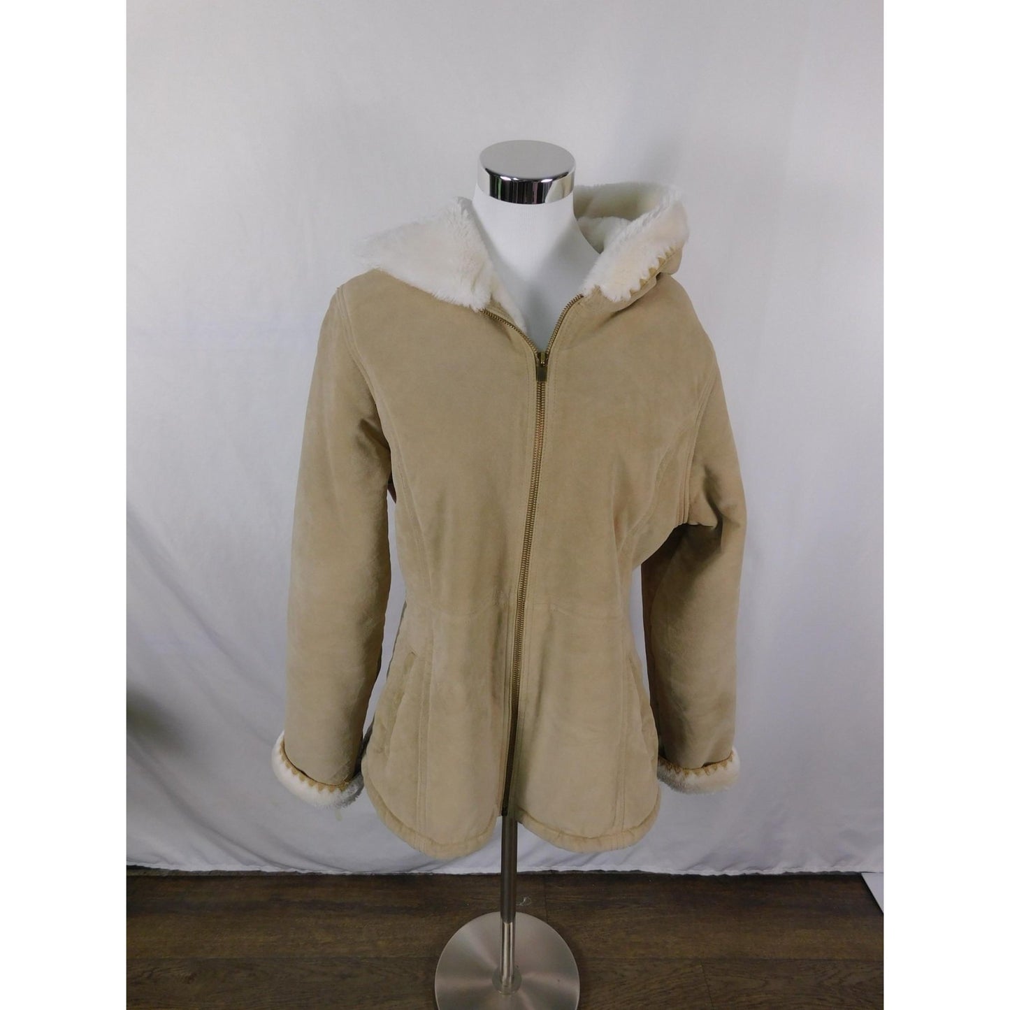 Croft & Barrow Tan Suede Hooded Jacket L Sherpa Lined