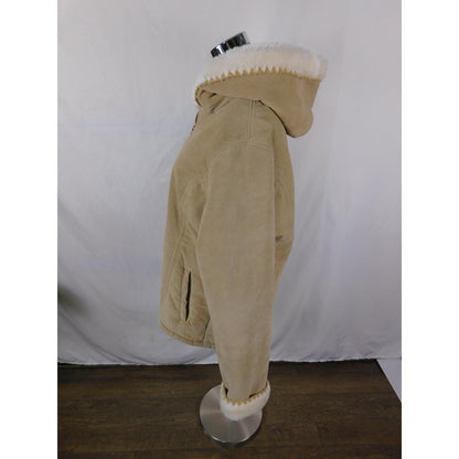 Croft & Barrow Tan Suede Hooded Jacket L Sherpa Lined