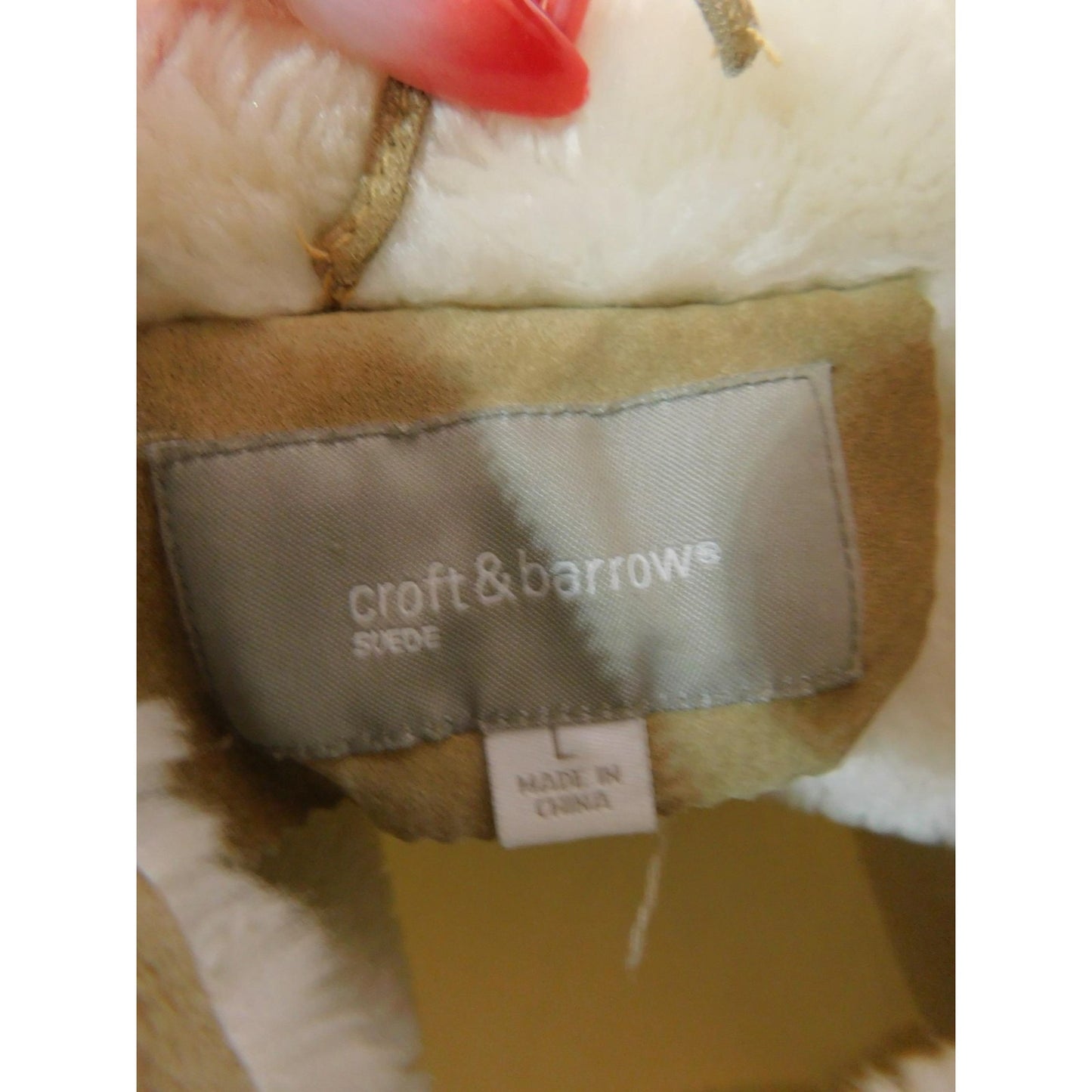 Croft & Barrow Tan Suede Hooded Jacket L Sherpa Lined