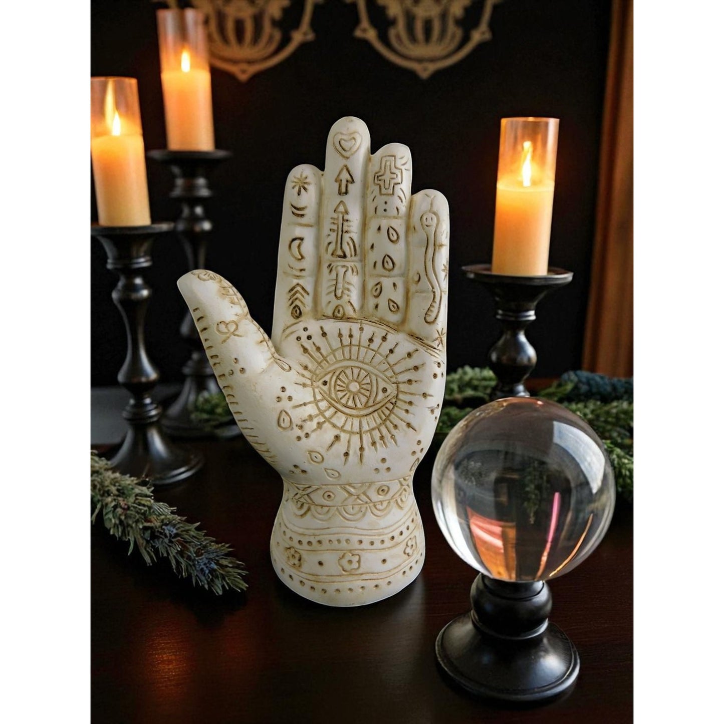 Mystical Witchy Palmistry Hand Statue Palm Reading Boho Psychic Decor 5"