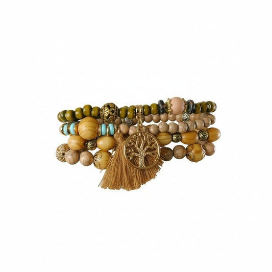 Boho Tree Of Life Multi Layer Stone Beaded Stretch Bracelet Set
