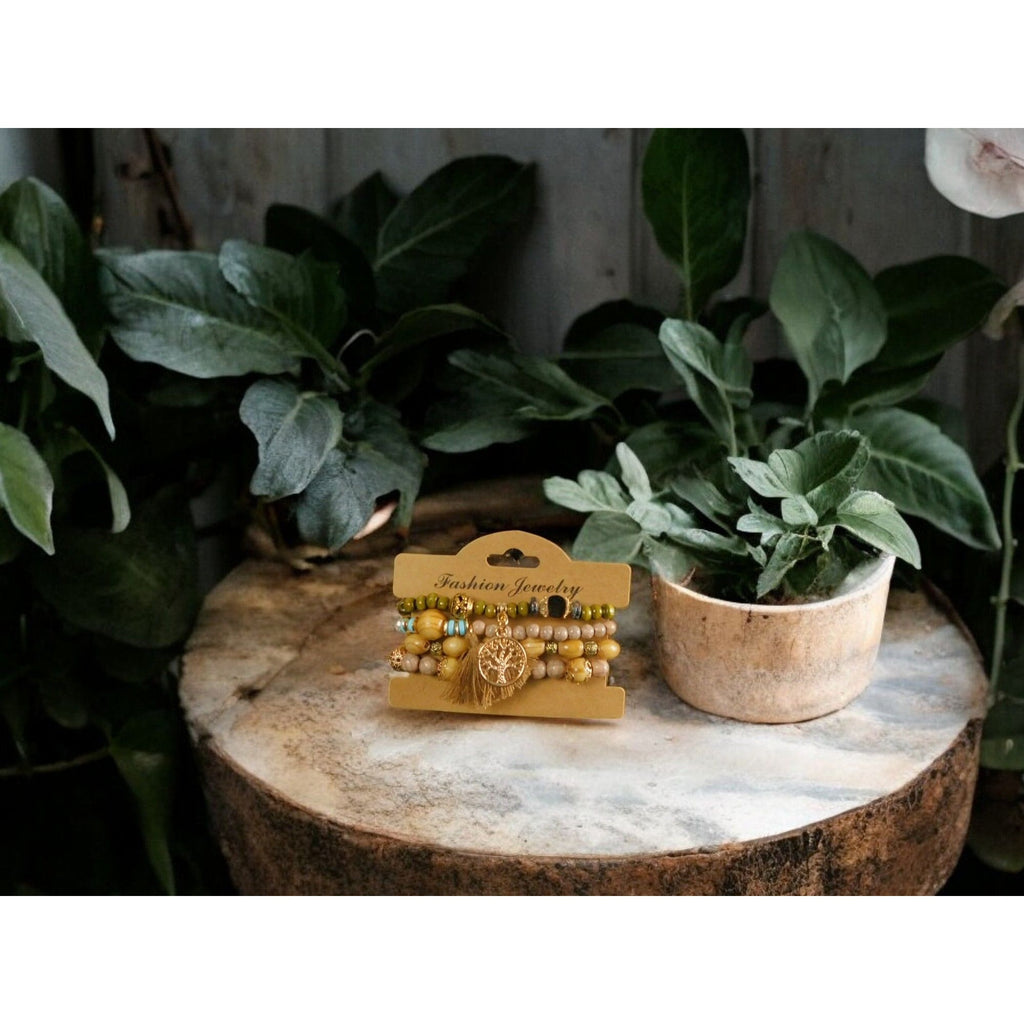 Boho Tree Of Life Multi Layer Stone Beaded Stretch Bracelet Set