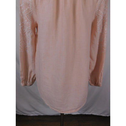 Joie Linen Peasant Blouse Womens XS Pink Embroidered Boho Tassel Tie Woven Top