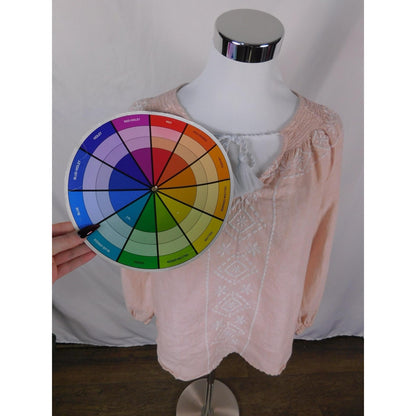 Joie Linen Peasant Blouse Womens XS Pink Embroidered Boho Tassel Tie Woven Top