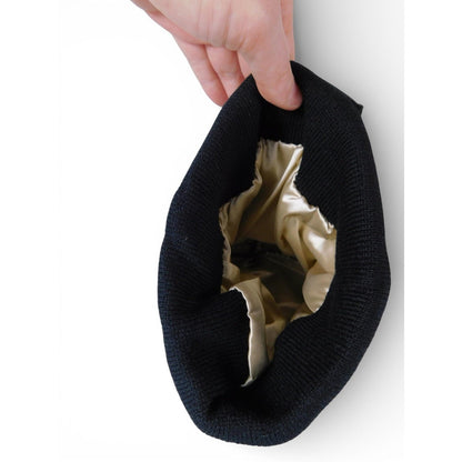 Crescent Moon Beanie Hat Womens One Size Black Satin Lined Knit Warm Winter