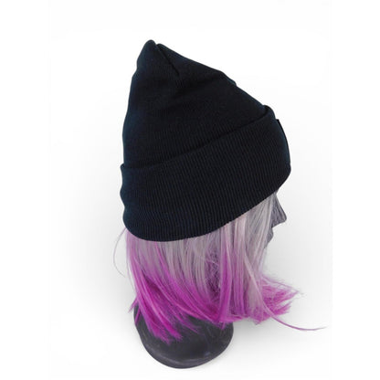 Crescent Moon Beanie Hat Womens One Size Black Satin Lined Knit Warm Winter