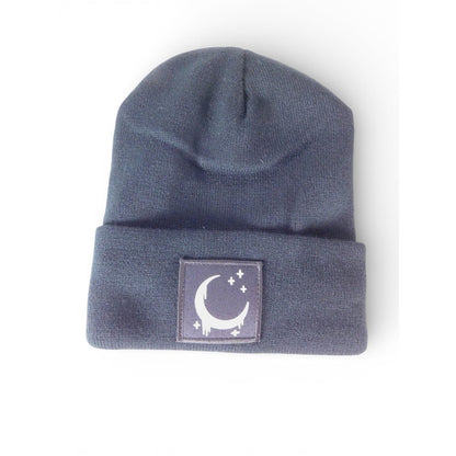 Crescent Moon Beanie Hat Womens One Size Black Satin Lined Knit Warm Winter