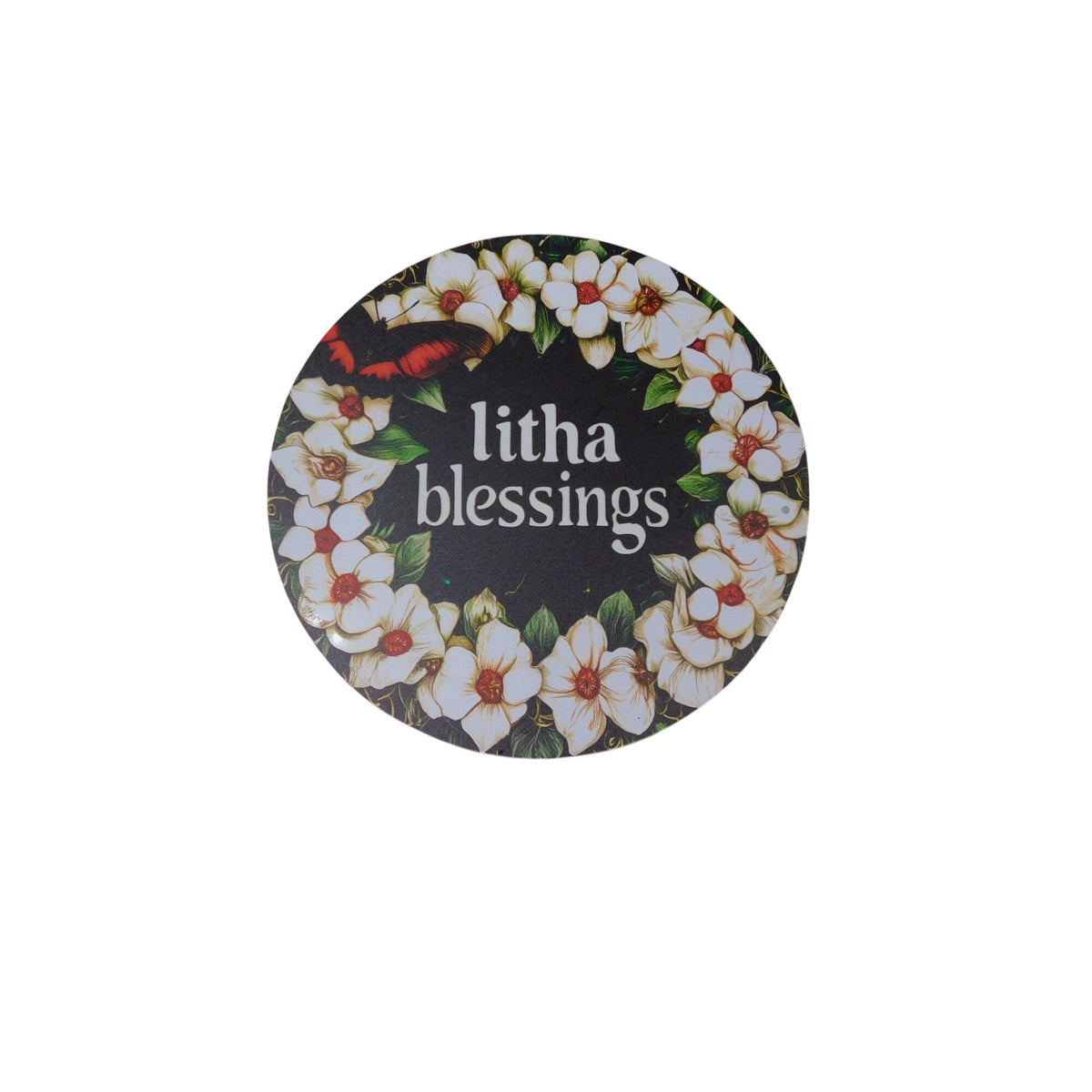 Litha Blessings Round Metal Tin Sign 8"x8" With Floral Wreath Design Summer Solstice Home Wall Decor Vintage Aesthetic