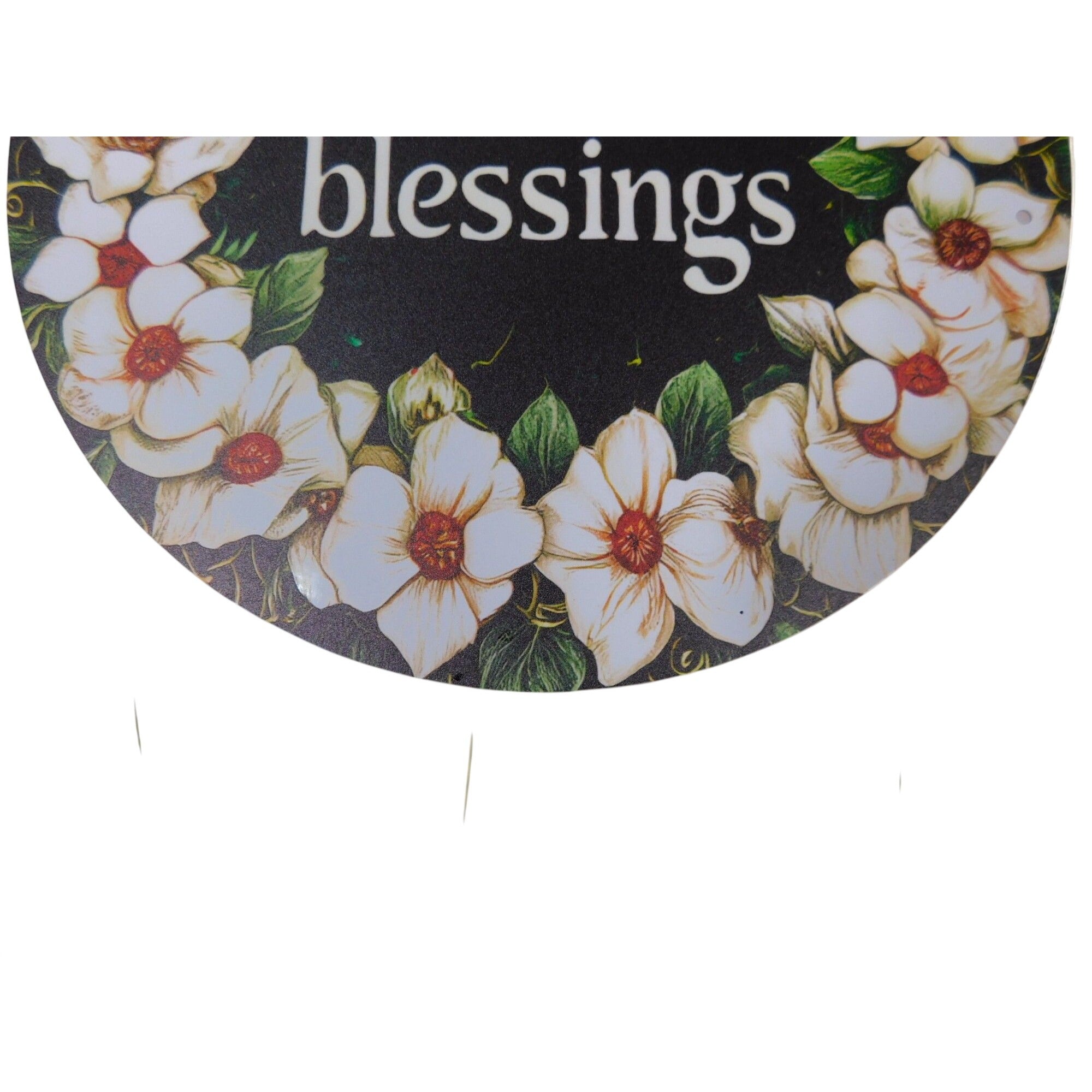 Litha Blessings Round Metal Tin Sign 8"x8" With Floral Wreath Design Summer Solstice Home Wall Decor Vintage Aesthetic