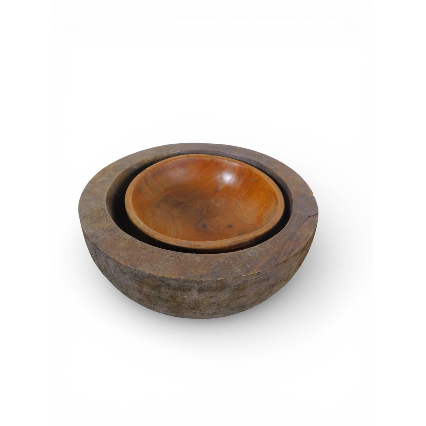 Vintage Hand Carved Wooden Bowls Rustic Primitive Set of 2