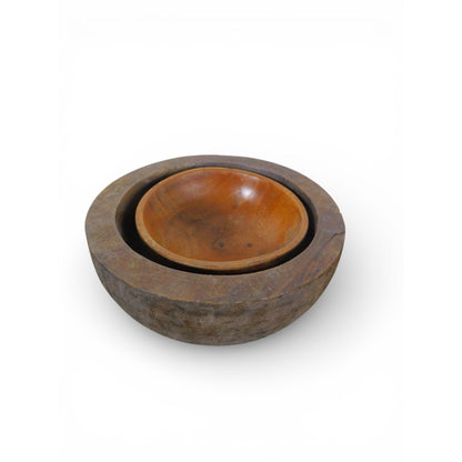 Vintage Hand Carved Wooden Bowls Rustic Primitive Set of 2