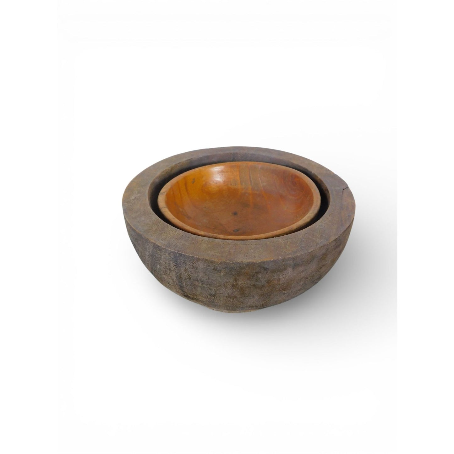 Vintage Hand Carved Wooden Bowls Rustic Primitive Set of 2