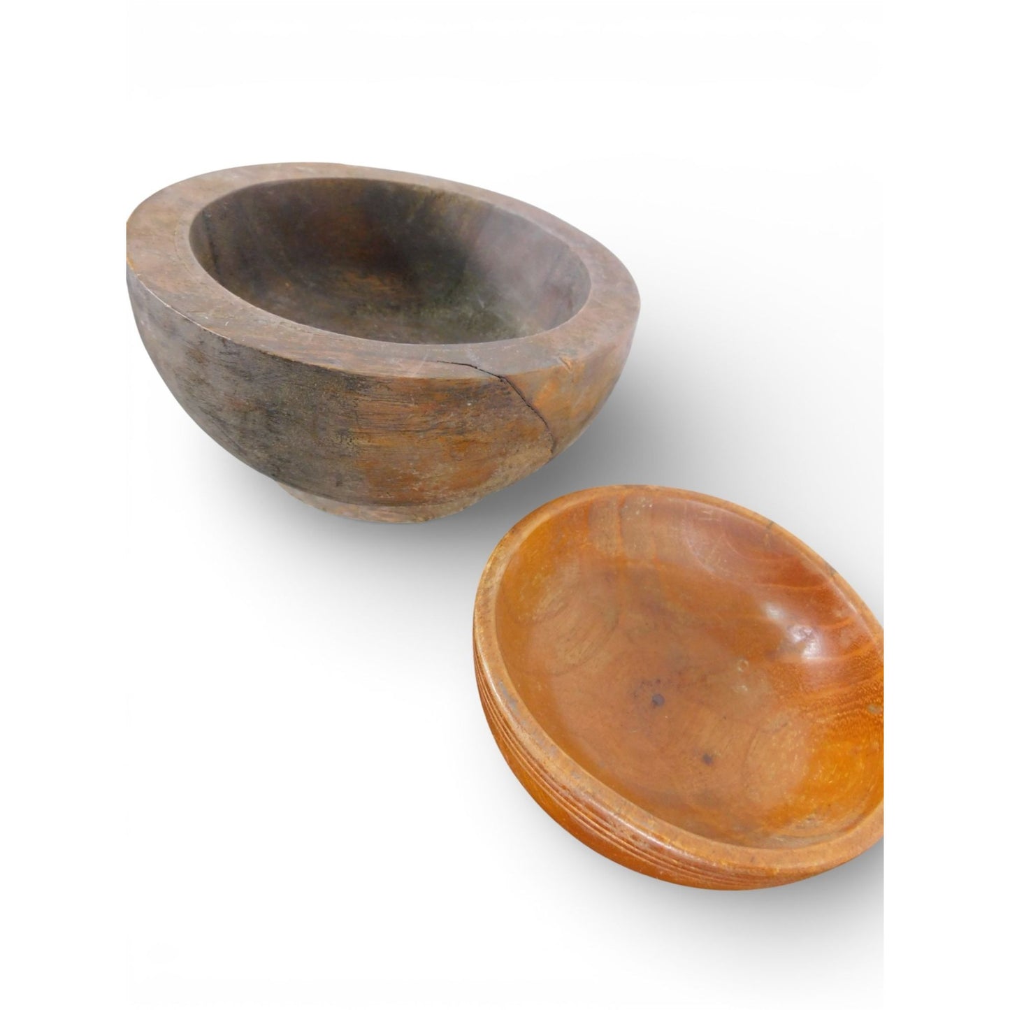 Vintage Hand Carved Wooden Bowls Rustic Primitive Set of 2