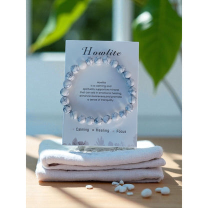 Howlite Gemstone Bead Bracelet Calming Healing Focus Stretch Unisex Jewelry Gift