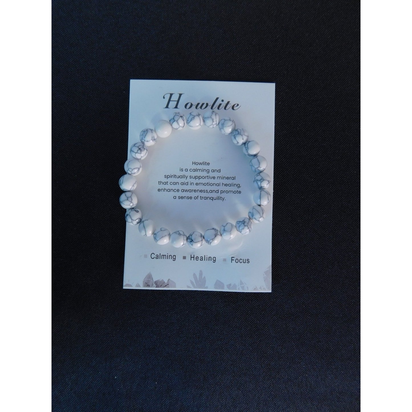 Howlite Gemstone Bead Bracelet Calming Healing Focus Stretch Unisex Jewelry Gift