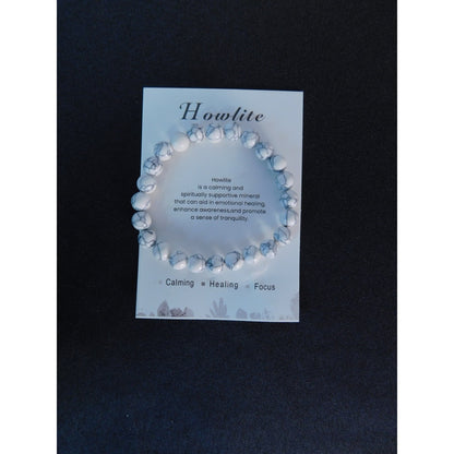 Howlite Gemstone Bead Bracelet Calming Healing Focus Stretch Unisex Jewelry Gift