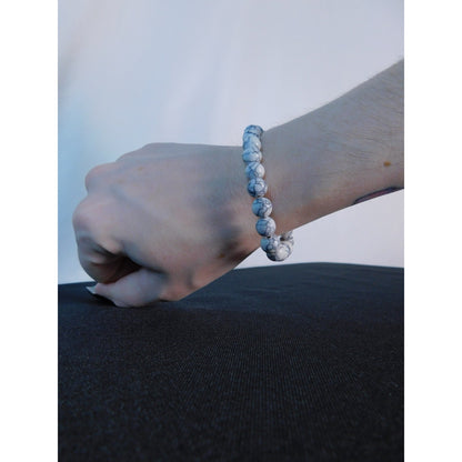 Howlite Gemstone Bead Bracelet Calming Healing Focus Stretch Unisex Jewelry Gift