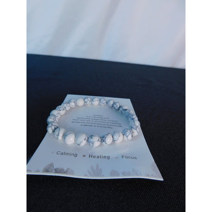 Howlite Gemstone Bead Bracelet Calming Healing Focus Stretch Unisex Jewelry Gift