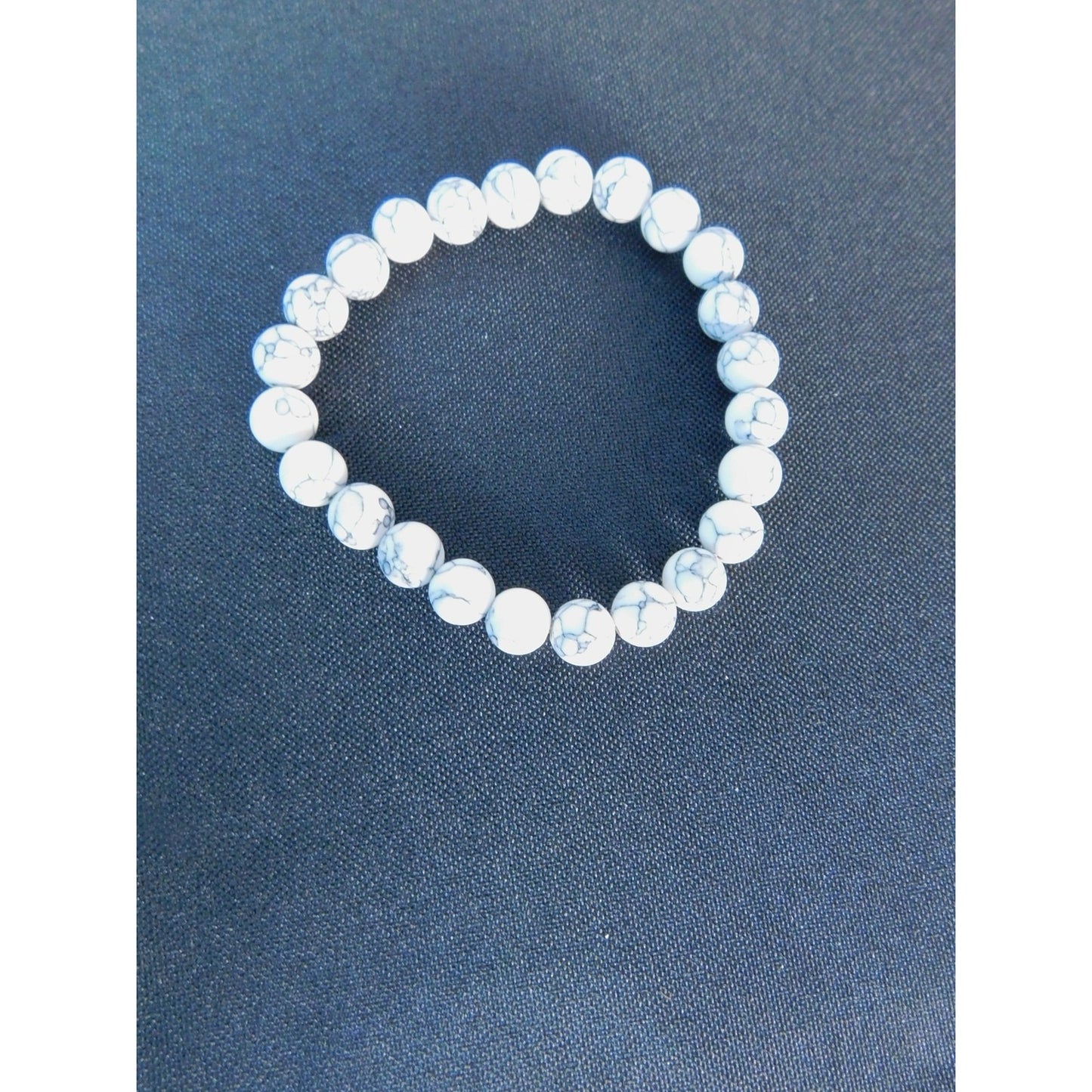 Howlite Gemstone Bead Bracelet Calming Healing Focus Stretch Unisex Jewelry Gift