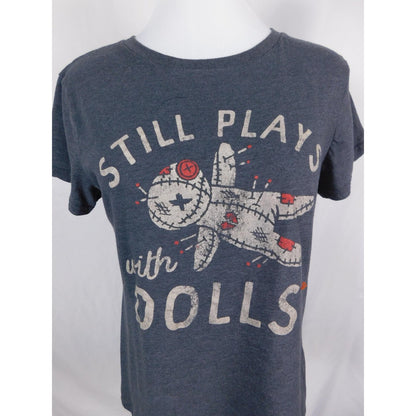 Crazy Dog T-Shirts Shirt Womens Medium Gray Still Plays With Dolls Voodoo Tee
