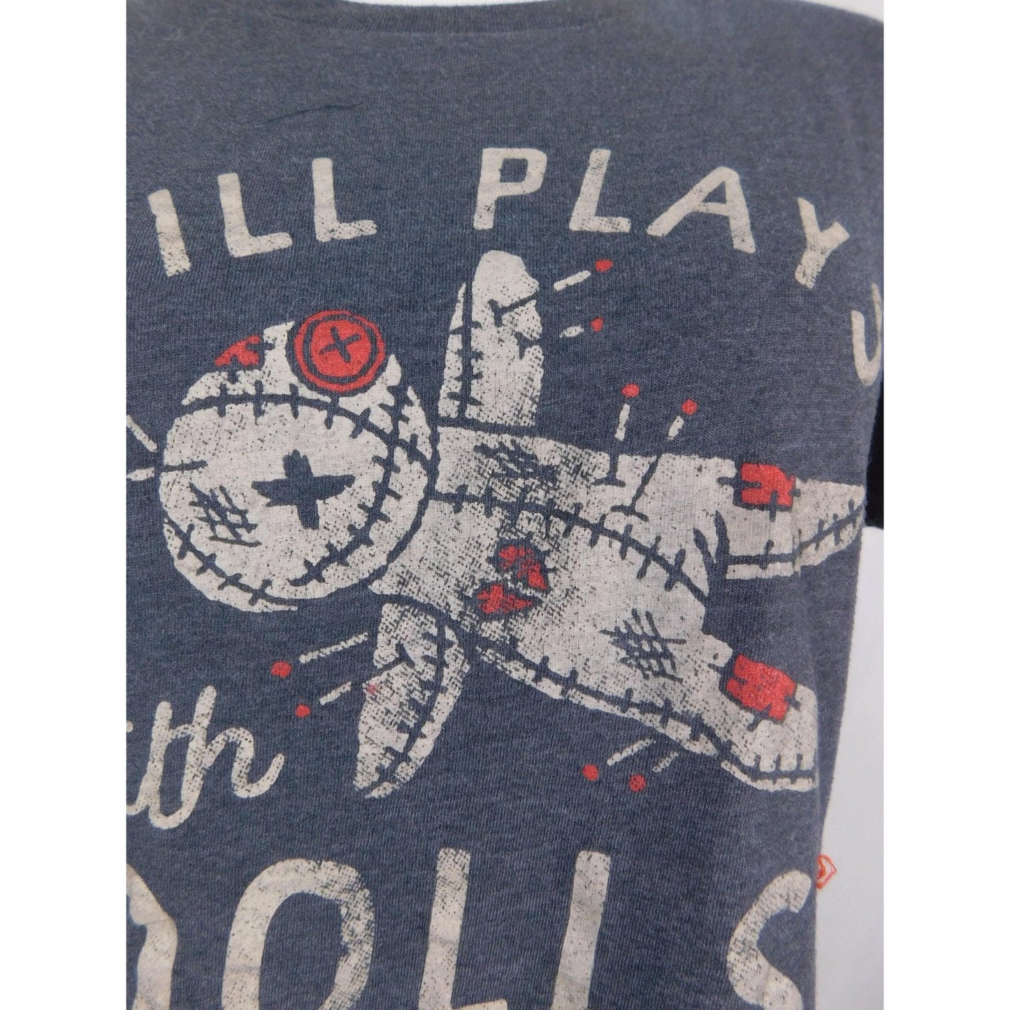 Crazy Dog T-Shirts Shirt Womens Medium Gray Still Plays With Dolls Voodoo Tee