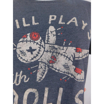 Crazy Dog T-Shirts Shirt Womens Medium Gray Still Plays With Dolls Voodoo Tee