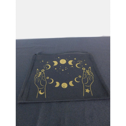 Moon Phase Black Canvas Zipper Pouch 9"x7" Mystical Hand Celestial